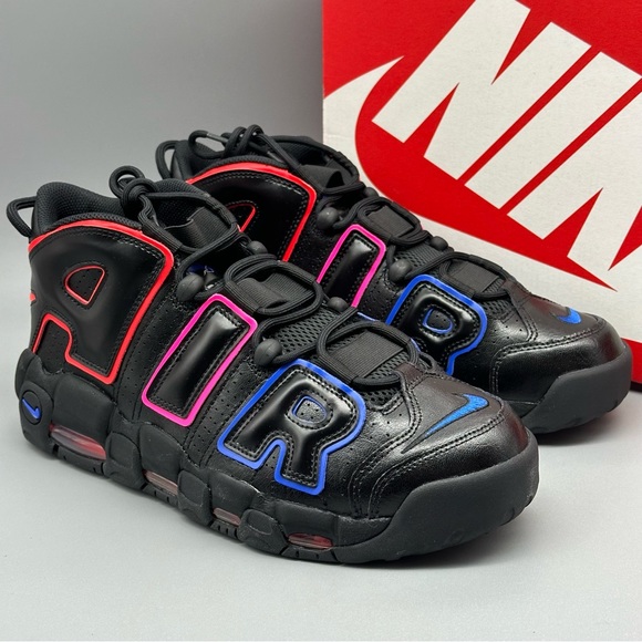 Nike Air More Uptempo Electric Black Red Men’s Shoes Retro New - Picture 4 of 14